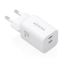 Cargador GaN 65W, 2xUSB-C PD3.0 QC4.0, Blanco