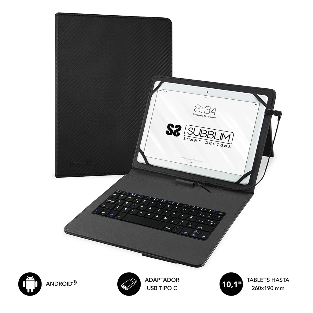 Funda con Teclado Micro USB - USB C KEYTAB PRO USB 10,1" Black