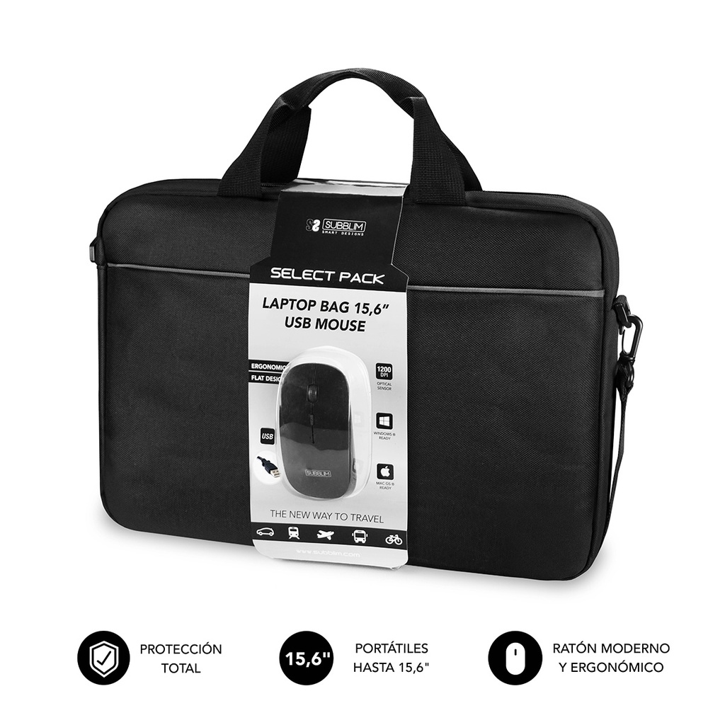 Maletín con Ratón Select Pack Wired Mouse USB + Laptop bag 15,6