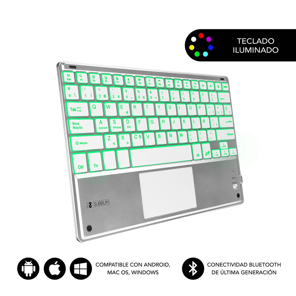 Teclado Bluetooth Smart Backlit BT Keyboard Touchpad Silver