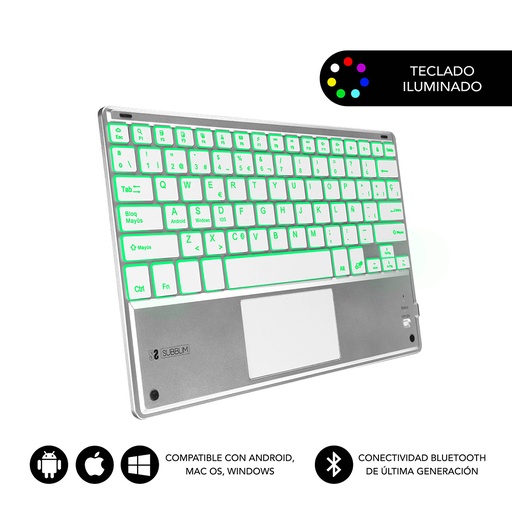 [SUB-KBT-SMBT50] Teclado Bluetooth Smart Backlit BT Keyboard Touchpad Silver