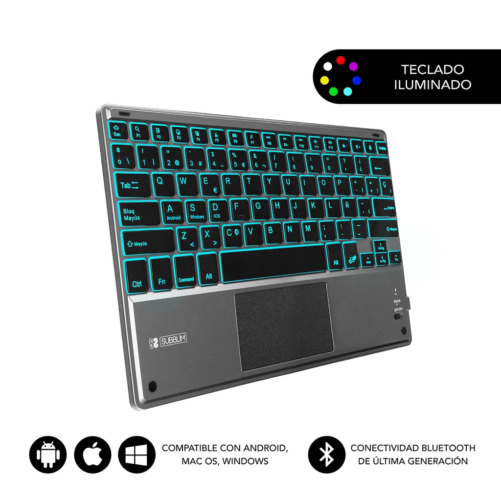 Teclado Bluetooth Smart Backlit BT Keyboard Touchpad Grey