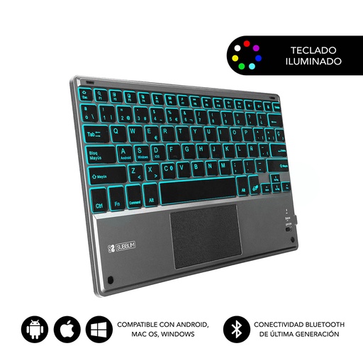 [SUB-KBT-SMBT51] Teclado Bluetooth Smart Backlit BT Keyboard Touchpad Grey