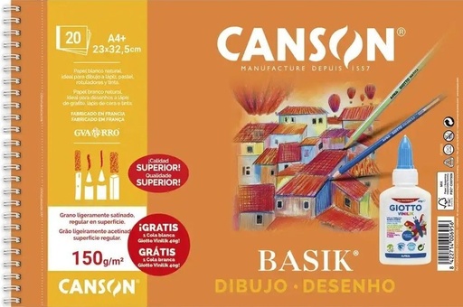 BLOC DIBUJO BASIK A4+ 20H 150G. LISO + COLA GIOTTO REGALO