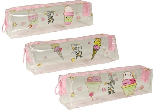 PAQ/12 PORTATODOS TRANSPARENTES ICE-CREAM 1 CREMALLERA