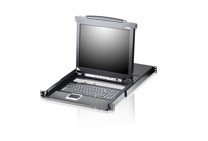 Consola LCD single rail con switch KVM integrado VGA PS/2-USB de 8 puertos