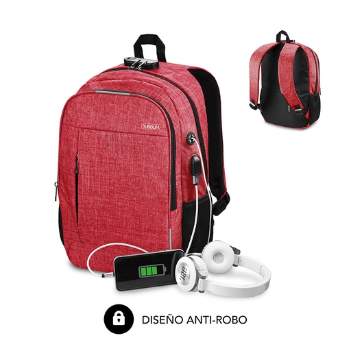 [SUB-BP-1UL0002] Mochila para Portátil Urban Lock Backpack 16" Red