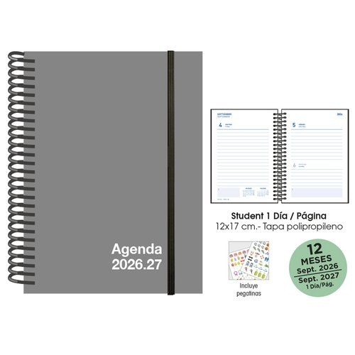 AGENDA ESCOLAR 26-27 STUDENT 12X17 DP GRIS