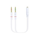 Cable Adaptador Audio Jack 3.5/H de 4 Pines a 2 Jack 3.5/M de 3 Pines, Blanco, 20 Cm