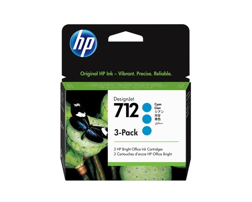 [3ED77A] Paquete de 3 cartuchos de Tinta DesignJet 712 cian de 29 ml