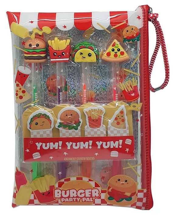SET DE 4 BOLIGRAFOS DE GEL BURGUER PARTY PAL