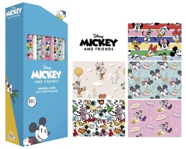 EXP 50 ROLLOS PAPEL DE REGALO MICKEY &amp;FRIENDS RACING