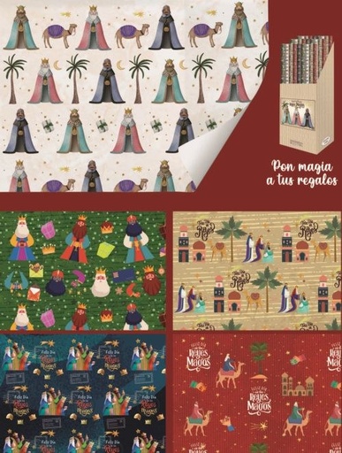 EXP 50 ROLLOS PAPEL REGALO REYES MAGOS 70X100CM