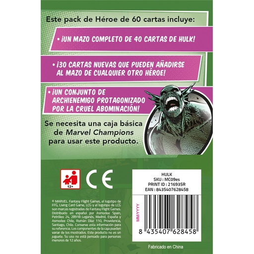 [MC09ES] Hulk 90 min Juego De Cartas