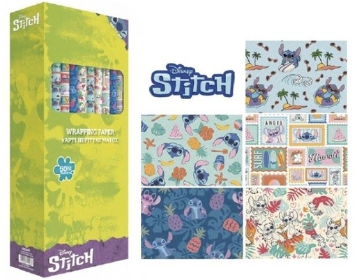 EXP 50 ROLLOS PAPEL DE REGALO STITCH WAVES
