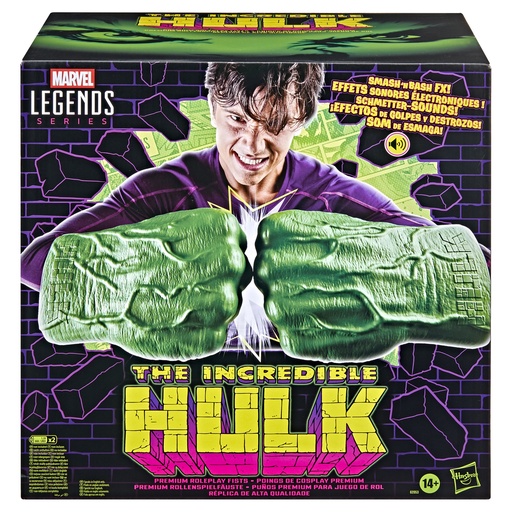 [G20535E00] Marvel Legends Series Incredible Hulk Puños premium para juego de rol con efectos de golpes y destrozos