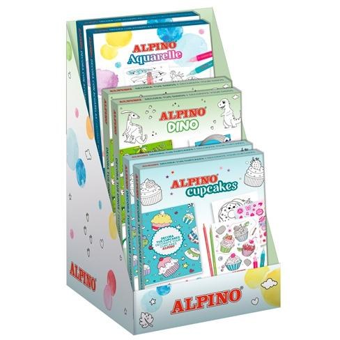 [AD000200] ALPINO EXPOSITOR SETS CREATIVOS DINO + AQUARELLE + CUPCAKES