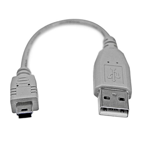 [USB2HABM6IN] Cable USB de 15cm para Cámara - 1x USB A Macho - 1x Mini USB B Macho - Adaptador Gris