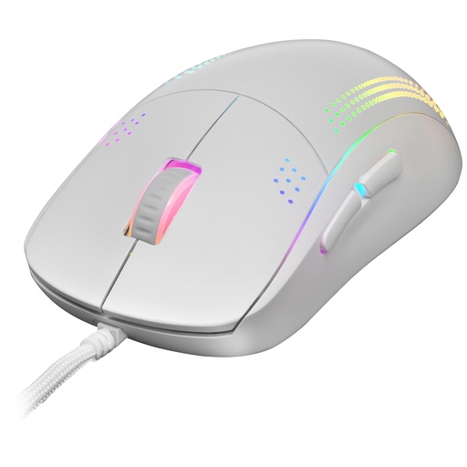 [MMPROW] MMPROW, Ratón Ambidiestro Ultra-Ligero, RGB Chroma, Óptico 32000 DPI, Blanco