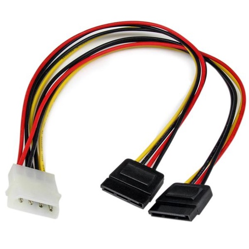 [PYO2LP4SATA] Adaptador Cable Divisor Molex 4 Pines a SATA - 2x Hembra SATA y 1x Macho LP4
