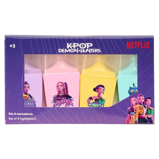 SET DE 4 ROTULADORES FLUORESCENTES K-POP DEMON HUNTERS