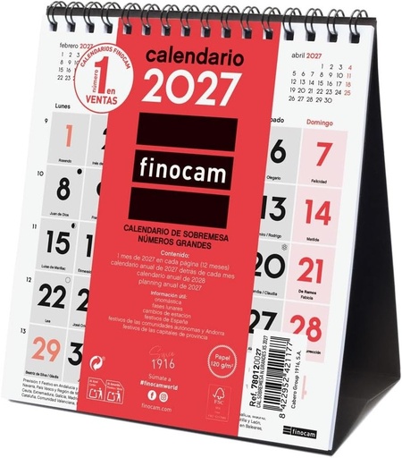 Calendario sobremesa numeros grandes xs 2027 140x150mm