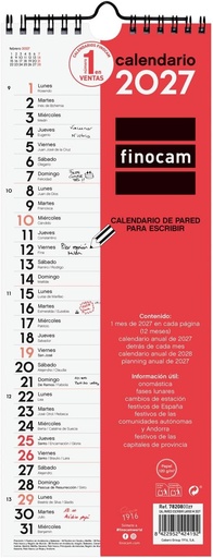 Calendario pared escribir largo m 2027 130x330mm