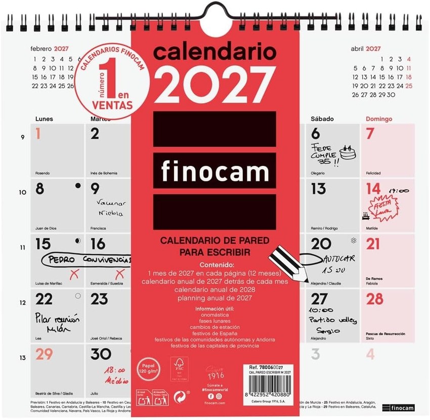 Calendario pared escribir m 2027 265x245mm