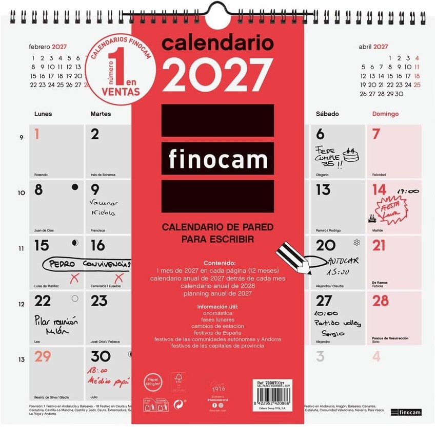 Calendario pared escribir l 2027 340x320mm