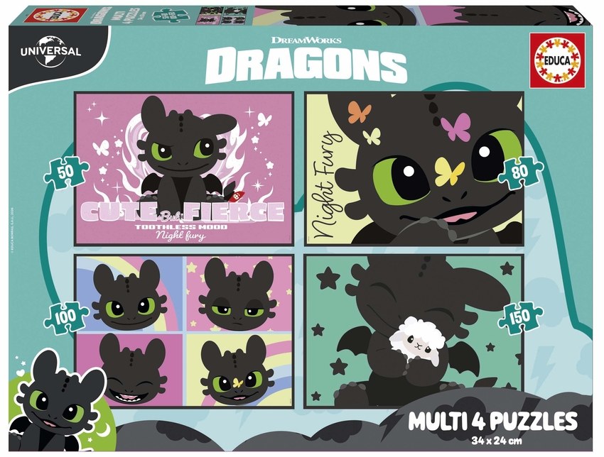 Puzzles multi 4 en 1 como entrenar a tu dragon 50 80 100 150 piezas