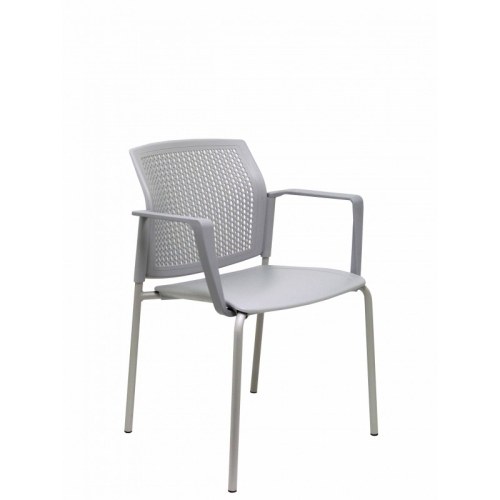 Pack 4 sillas Sege PVC gris, chasis gris con brazos