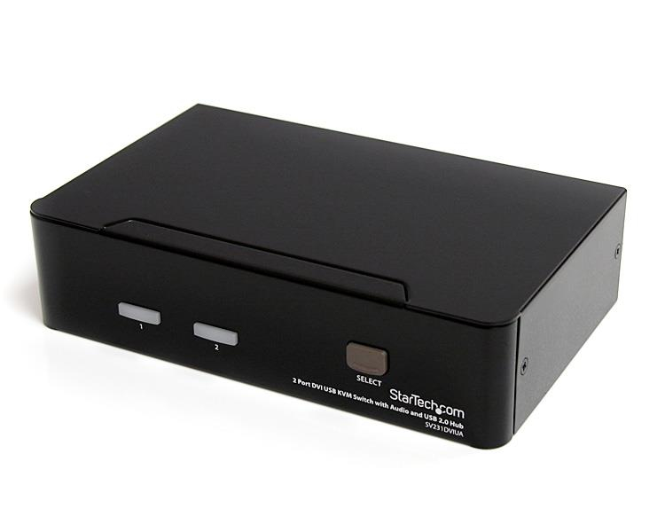 Conmutador Switch KVM - 2 puertos USB 2.0 - Audio Vídeo DVI