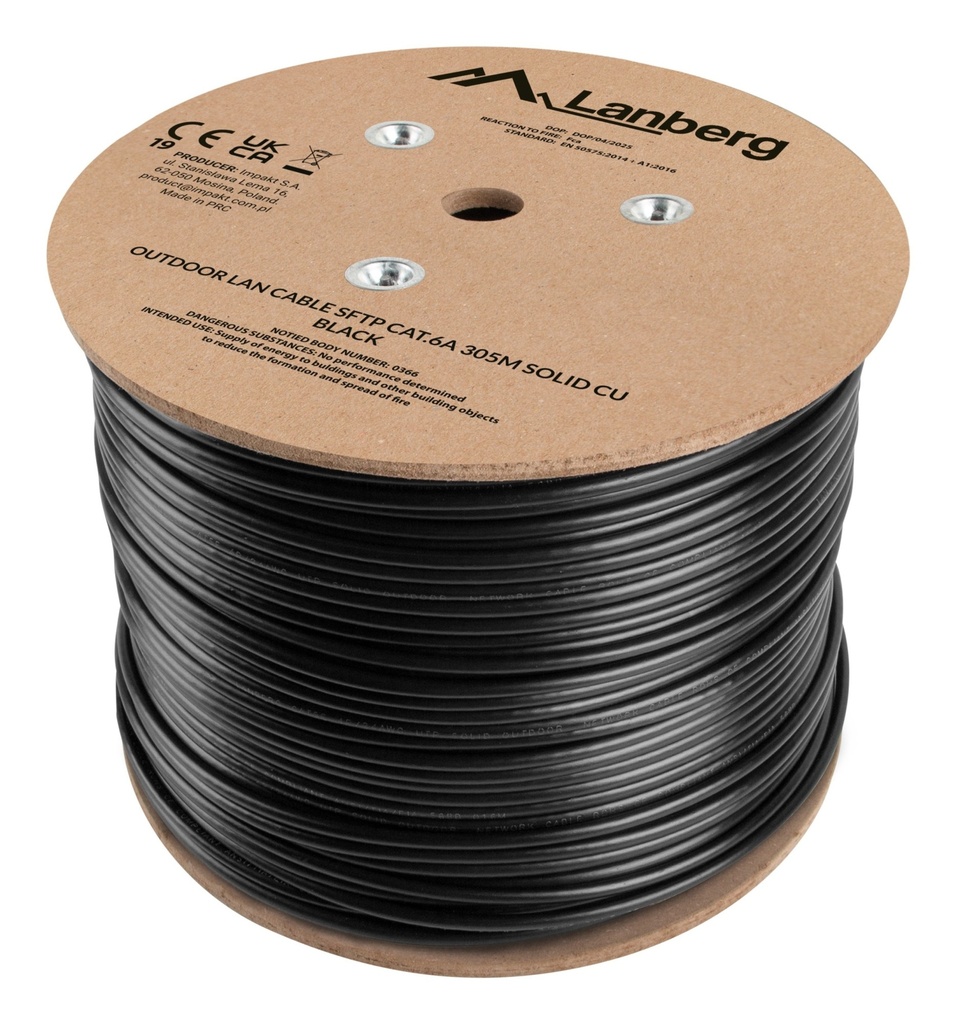 [LCS6-21CU-0305-BK] LCS6-21CU-0305-BK cable de red Negro 305 m Cat6a S/FTP (S-STP) Alrededor