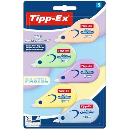 [302820] TIPP-EX CORRECTOR MINI POCKET MOUSE PASTEL C/SURTIDOS BLÍSTER 5 UD