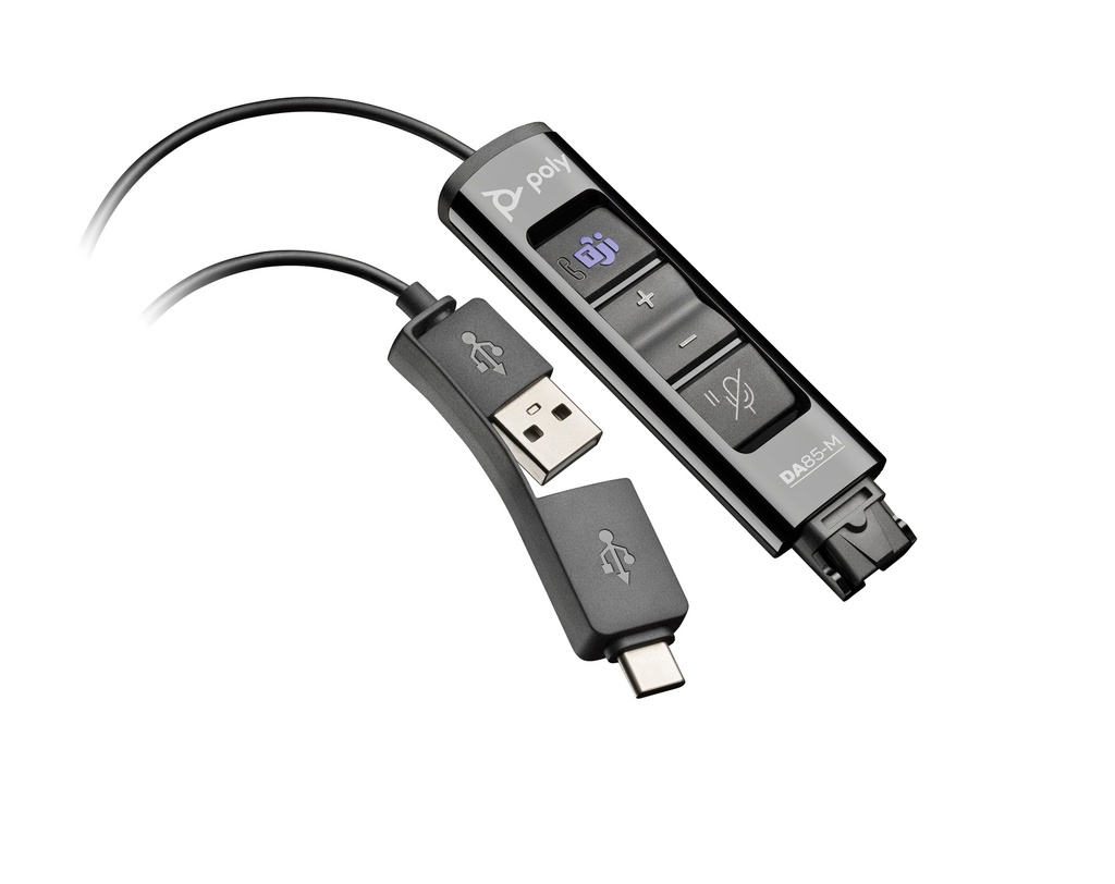[786C8AA] Adaptador negro Poly DA85-M USB a QD compatible con TAA