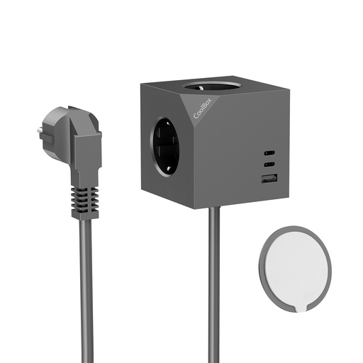 [COO-BEN-CU-CUBE2] CUBIK MAGNET 3 ENCHUFES CUBO MAGNETICO CON CARGA USB Y CABLE AC INTEGRADO