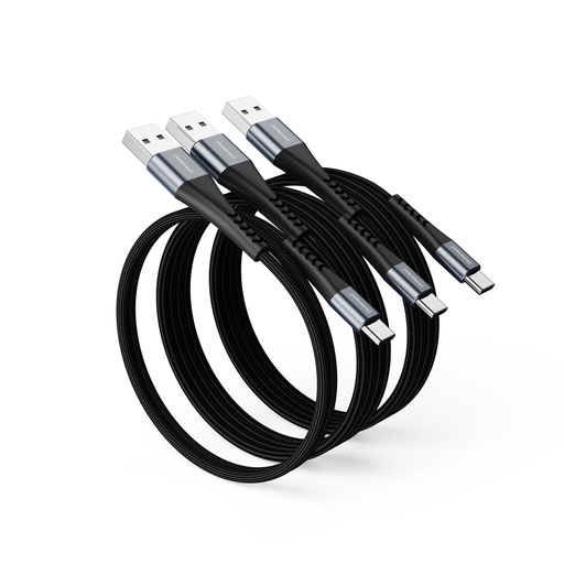 [7909030] CHARGING/DATA CABLE A60C MIX 3PCS PACK ZWART cable USB USB A USB C Negro