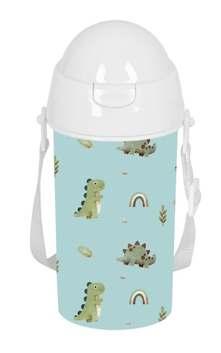 BOTELLA 500ml APERTURA AUTOMATICA CON PAJITA SAFTA PREESCOLAR DINOS 7,3x19,5x7,3cm