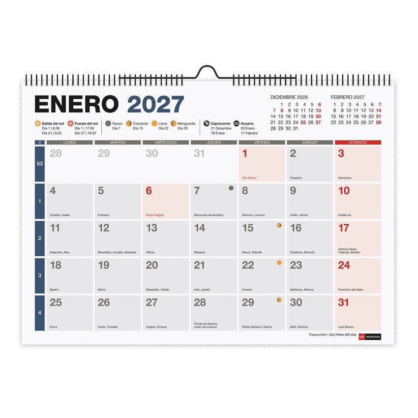 CALENDARIO PARED A4 COMPLETO 2027