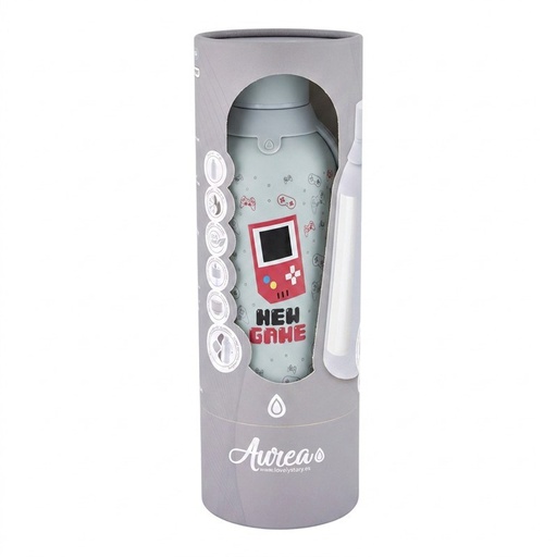 Botella térmica interior ceramico 2 tapones 500ml gris pixel gaming