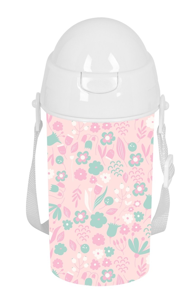 BOTELLA 500ml APERTURA AUTOMATICA CON PAJITA SAFTA PREESCOLAR MARIPOSA 7,3x19,5x7,3cm