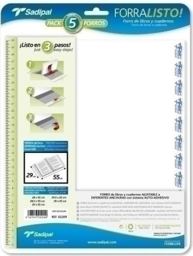 PAQ/5 FORRO LIBROS AJUSTABLE 29´5X52CM FORRALISTO PP 80MICR