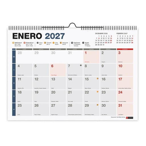 Calendario pared a3 completo 2027