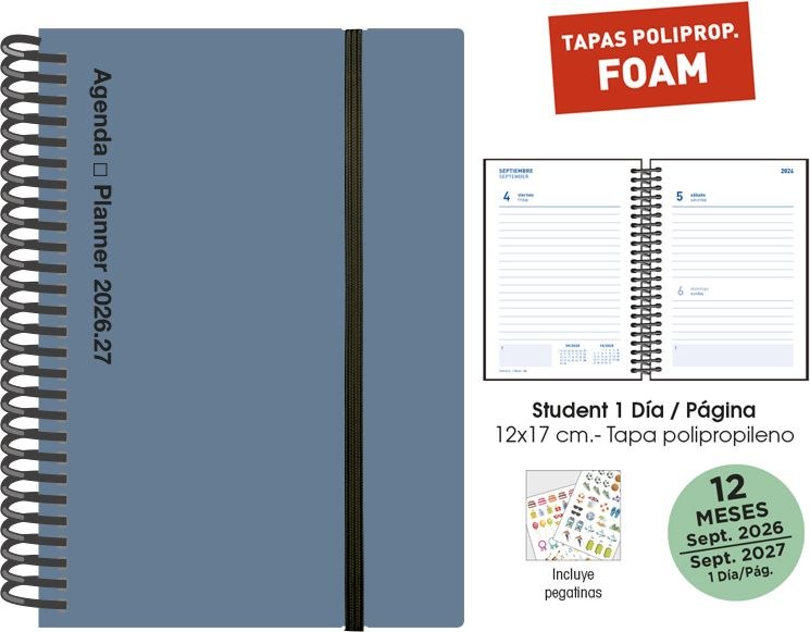 AGENDA ESCOLAR 26/27 STUDENT FOAM 12X17 DP PLOMO
