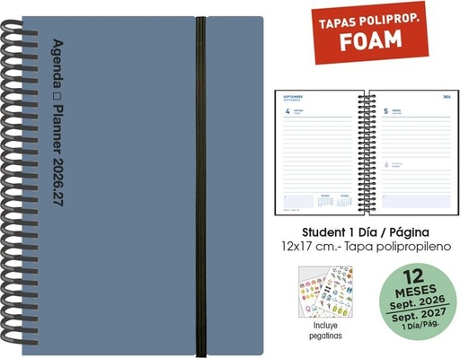 AGENDA ESCOLAR 26/27 STUDENT FOAM 12X17 DP PLOMO