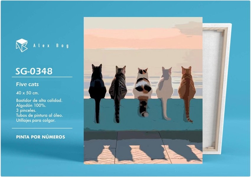 Bastidor pintar por numeros five cats 40x50cm