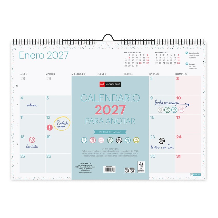 Calendario pared a3 2027 lovely
