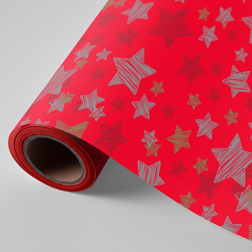 BOBINA PAPEL REGALO NAVIDAD ESTRELLA ROJA 62CMX4KG