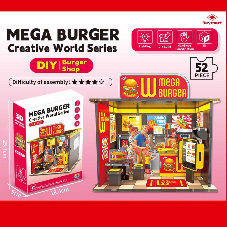 Puzzle 3d mega burguer con luz 52 piezas