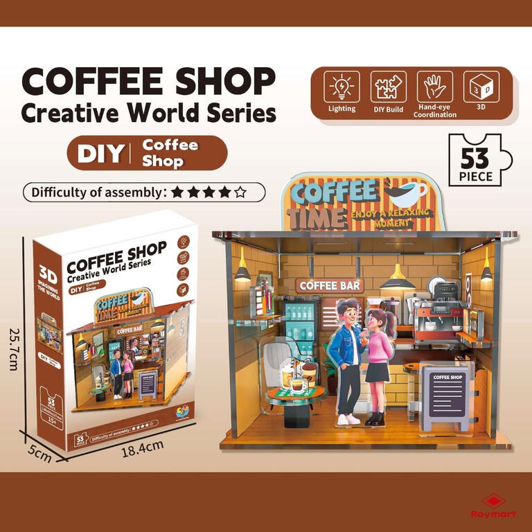 Puzzle 3d cofee shop con luz 53 piezas